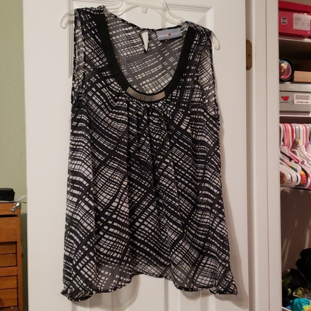 Black and white sheer sleeveless top